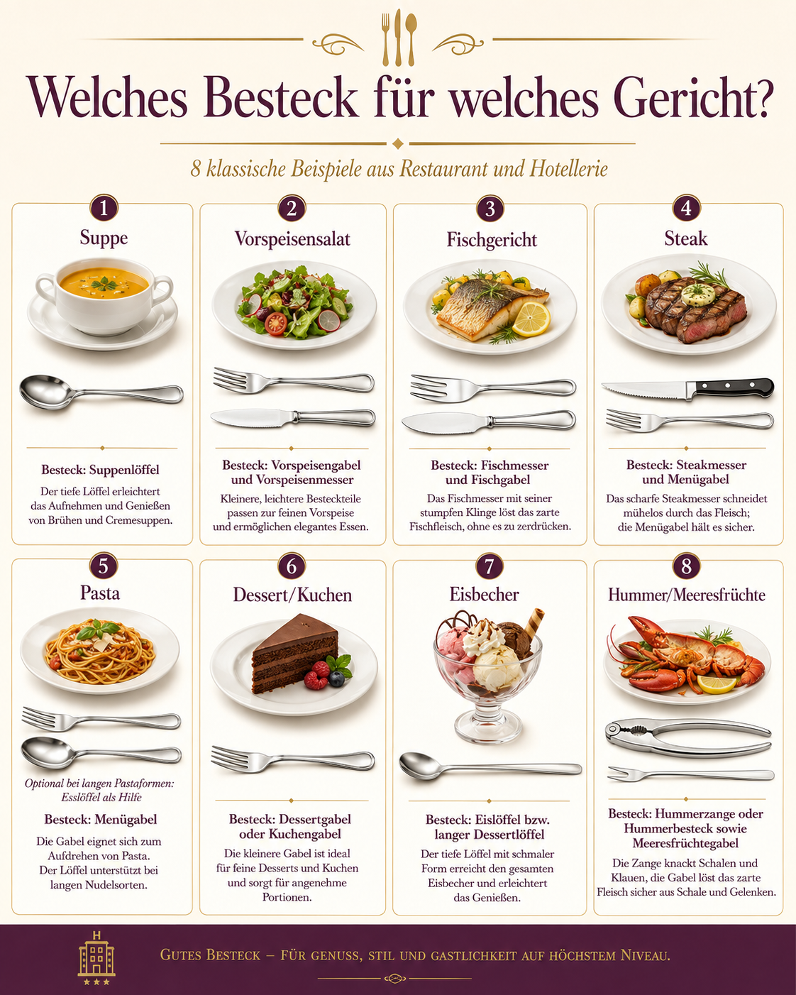 Infografik zur Zuordnung von Gerichten und Besteckarten.