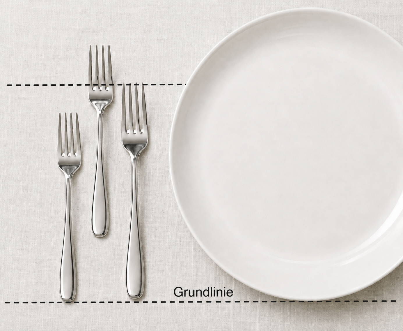 Grundlinie für Gabeln beim professionellen Eindecken eines Tisches