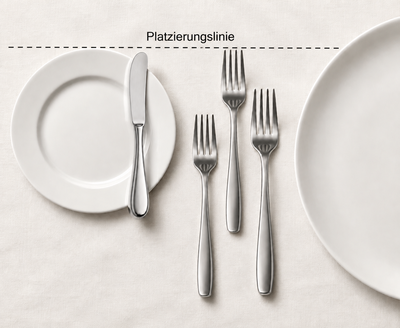 Platzierungslinie für Brotteller und Gabeln links vom Restaurantgedeck