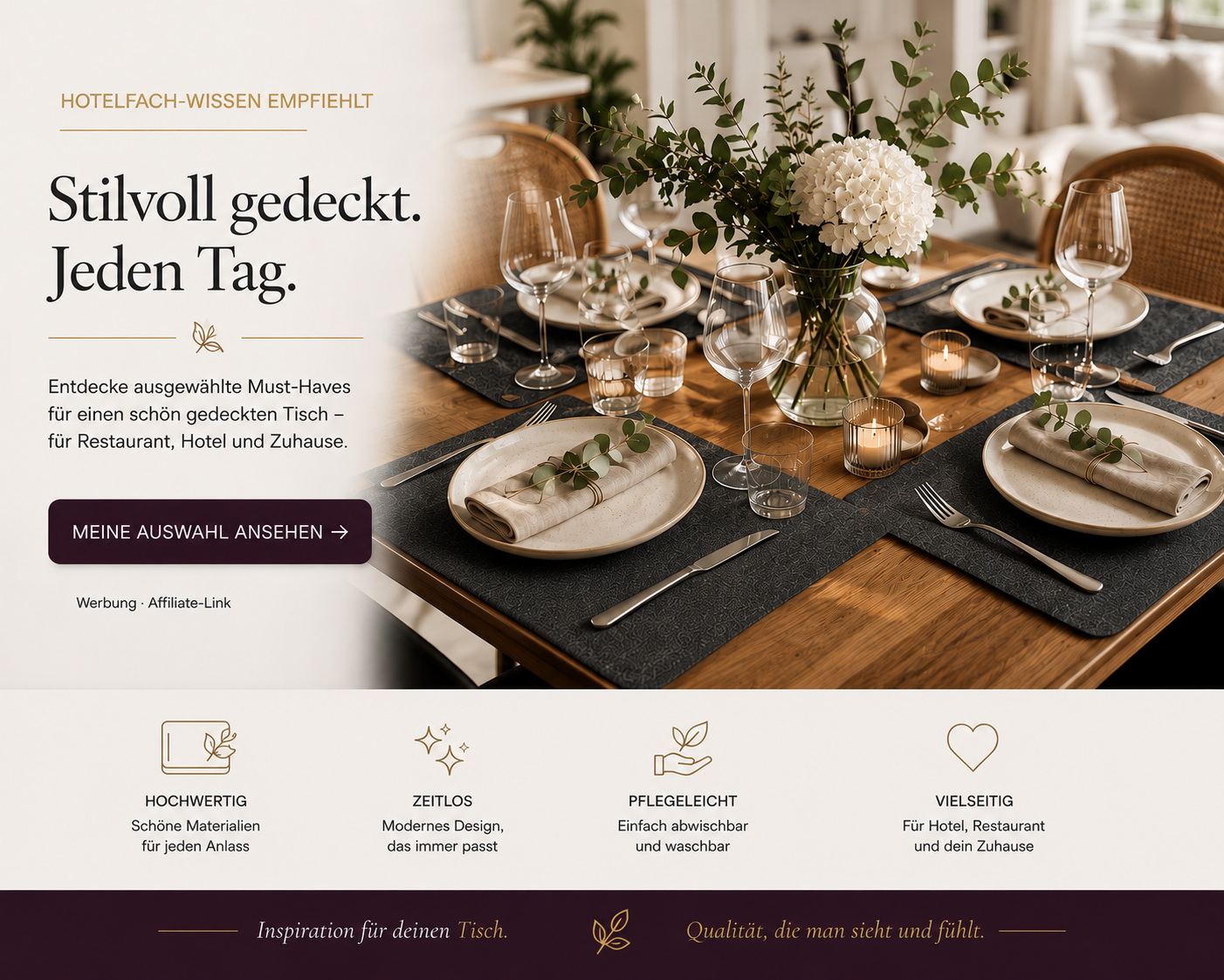 Hotelfach-Wissen Auswahl für einen stilvoll gedeckten Tisch
